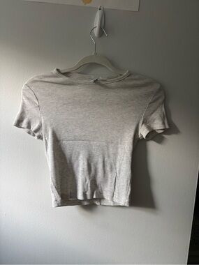 H&M Short Sleeve Ribbed Top - Light Gray